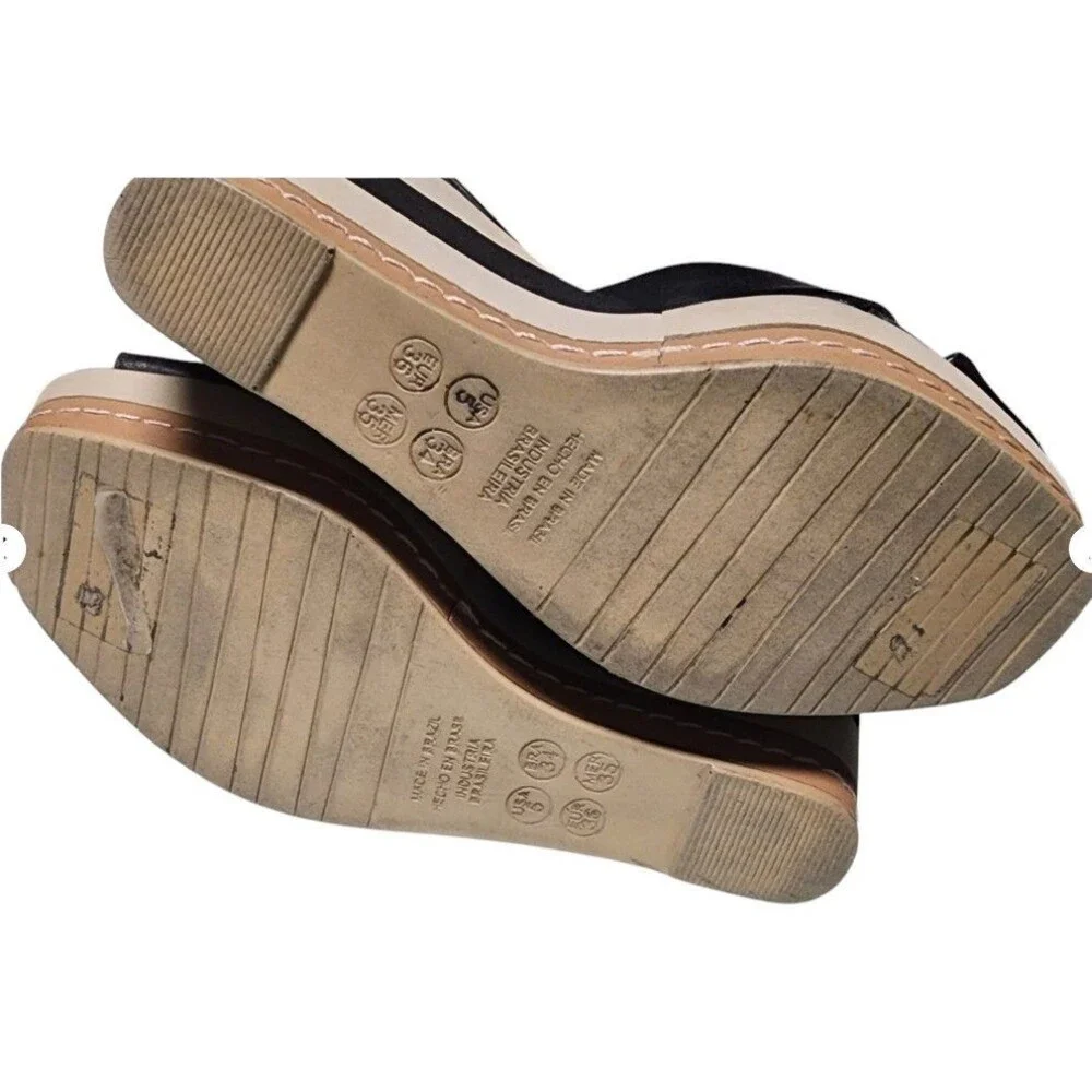 MALU Wedges Size 5 Leather Comfort Made in Brazil Striped Platform